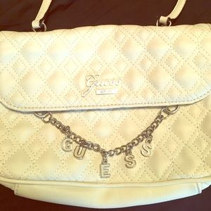 Like New Guess White Diamond Quilted Chain Purse